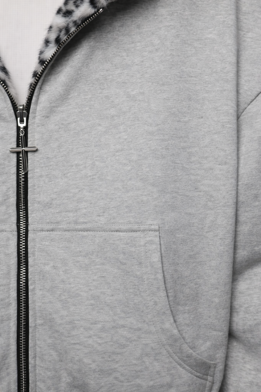 Reversible Fur Zip Hoodie - Grey