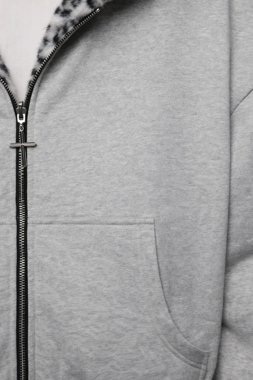 Reversible Fur Zip Hoodie - Grey